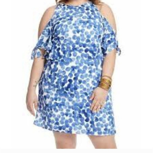 London Times Dresses & Skirts - London Times 16W blue white polka dot cold shoulder A-line dress